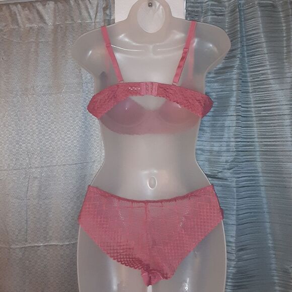 Youmita 36B Baroque Rose Symmetrical Mesh Lightly Lined Push Up Bra & Panty NWT - Picture 6 of 10